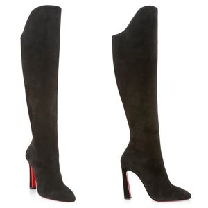 Christian Louboutin Shoes | Christian Louboutin Eleonor Tall Suede Boots Black Suede Leather Heeled Boots 40 | Color: Black/Red | Size: 40eu | Pm-